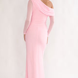 Milos Asymmetric Neckline Long Sleeve Maxi Dress Pink