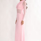 Milos Asymmetric Neckline Long Sleeve Maxi Dress Pink