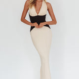 Milos Contrast Halter Maxi Dress Cream