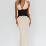 Milos Contrast Halter Maxi Dress Cream