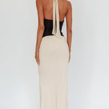 Milos Contrast Halter Maxi Dress Cream