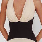 Milos Contrast Halter Maxi Dress Cream