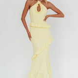 Clemence Smocked Frill Trim Maxi Dress Lemon