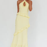 Clemence Smocked Frill Trim Maxi Dress Lemon