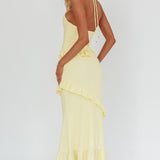 Clemence Smocked Frill Trim Maxi Dress Lemon