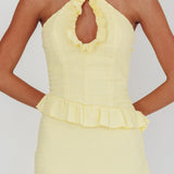 Clemence Smocked Frill Trim Maxi Dress Lemon