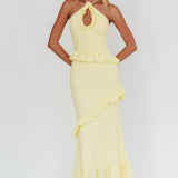 Clemence Smocked Frill Trim Maxi Dress Lemon