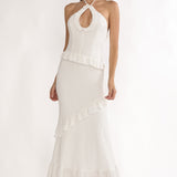 Clemence Smocked Frill Trim Maxi Dress White