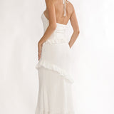 Clemence Smocked Frill Trim Maxi Dress White