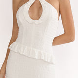 Clemence Smocked Frill Trim Maxi Dress White