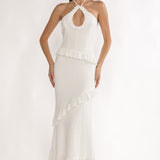 Clemence Smocked Frill Trim Maxi Dress White