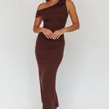 Mazon One-Shoulder Knit Maxi Dress Chocolate
