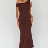 Mazon One-Shoulder Knit Maxi Dress Chocolate