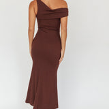 Mazon One-Shoulder Knit Maxi Dress Chocolate