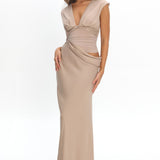 Sun Gaze Sheer Ruched Waist Maxi Dress Ecru