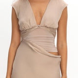 Sun Gaze Sheer Ruched Waist Maxi Dress Ecru