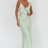 La Estrella Ruffle And Lace Trim Maxi Dress Sage