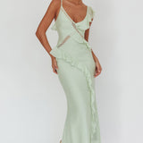 La Estrella Ruffle And Lace Trim Maxi Dress Sage