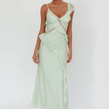 La Estrella Ruffle And Lace Trim Maxi Dress Sage