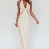 Kasi Sheer Panel Halter Maxi Dress Butter