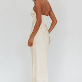 Kasi Sheer Panel Halter Maxi Dress Butter