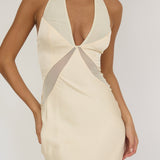 Kasi Sheer Panel Halter Maxi Dress Butter