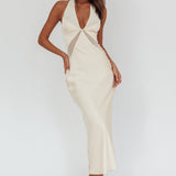 Kasi Sheer Panel Halter Maxi Dress Butter