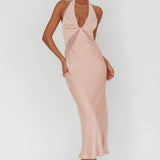 Kasi Sheer Panel Halter Maxi Dress Rose