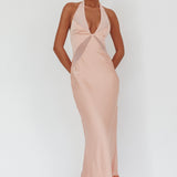 Kasi Sheer Panel Halter Maxi Dress Rose