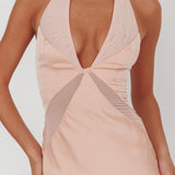 Kasi Sheer Panel Halter Maxi Dress Rose