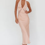 Kasi Sheer Panel Halter Maxi Dress Rose