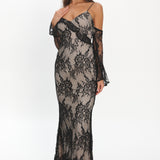 Zarah Off-Shoulder Sleeve Lace Maxi Dress Black