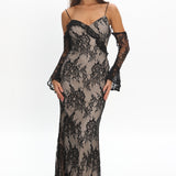 Zarah Off-Shoulder Sleeve Lace Maxi Dress Black
