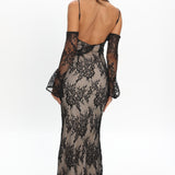 Zarah Off-Shoulder Sleeve Lace Maxi Dress Black