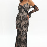Zarah Off-Shoulder Sleeve Lace Maxi Dress Black