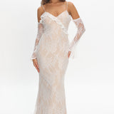 Zarah Off-Shoulder Sleeve Lace Maxi Dress White