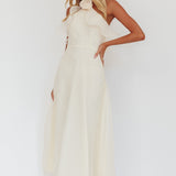 Cordially Invited Ruffle Neckline Rosette Maxi Vanilla