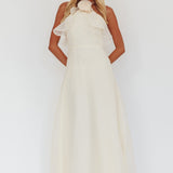 Cordially Invited Ruffle Neckline Rosette Maxi Vanilla