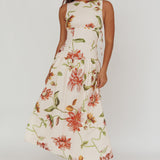 Audraya Drop Waist Maxi Dress Floral Beige