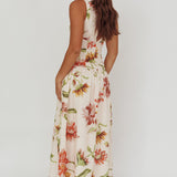 Audraya Drop Waist Maxi Dress Floral Beige