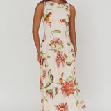 Audraya Drop Waist Maxi Dress Floral Beige