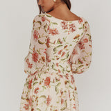 Lucky One Balloon Sleeve Mini Dress Floral Beige