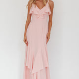 Firelights Ruffle Trim Maxi Dress Pink