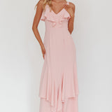 Firelights Ruffle Trim Maxi Dress Pink