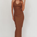 Always Ready Asymmetric Hem Halter Top Chocolate