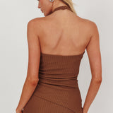 Always Ready Asymmetric Hem Halter Top Chocolate