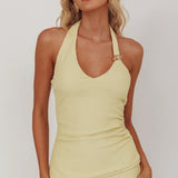 Always Ready Asymmetric Hem Halter Top Sage