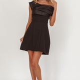 Vienna Nights Off-Shoulder A-Line Mini Dress Black