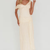 Keia Crepe Chiffon One-Shoulder Maxi Dress Oyster