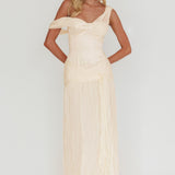 Keia Crepe Chiffon One-Shoulder Maxi Dress Oyster
